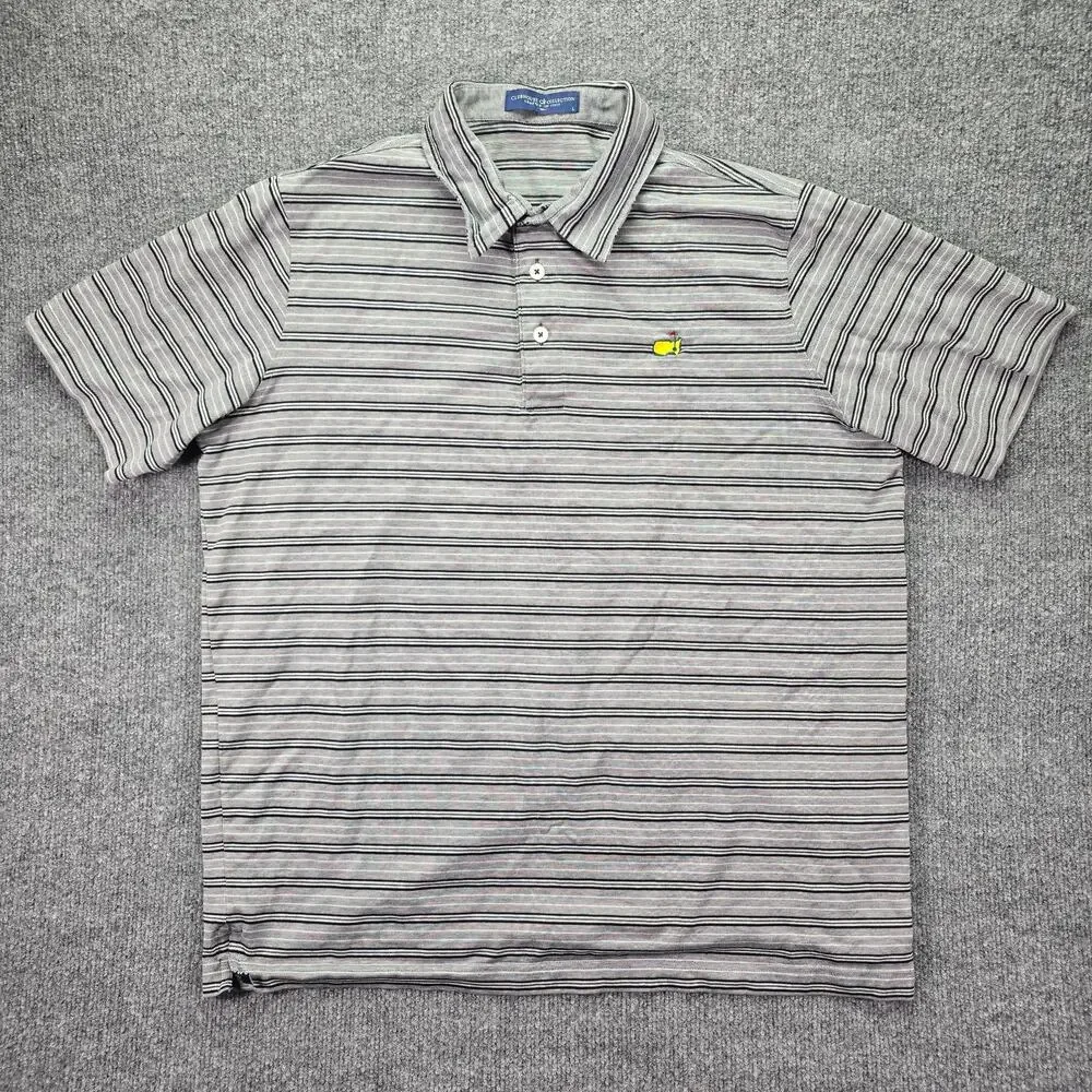 Clubhouse Collection Masters Polo Shirt Mens Large Gray Striped Italy Golf